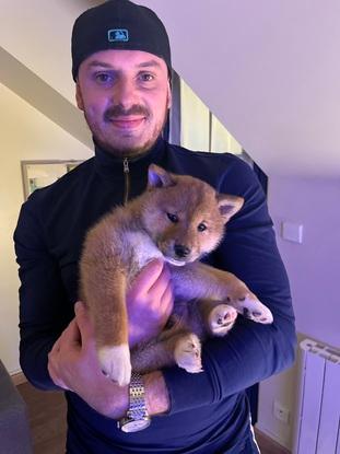 Moi avec Taïwan, jeune shiba-inu gardé