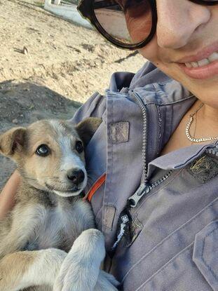 Avec Louisa. Petit chiot abandonnée et récupérée pas loin de ma ferme.